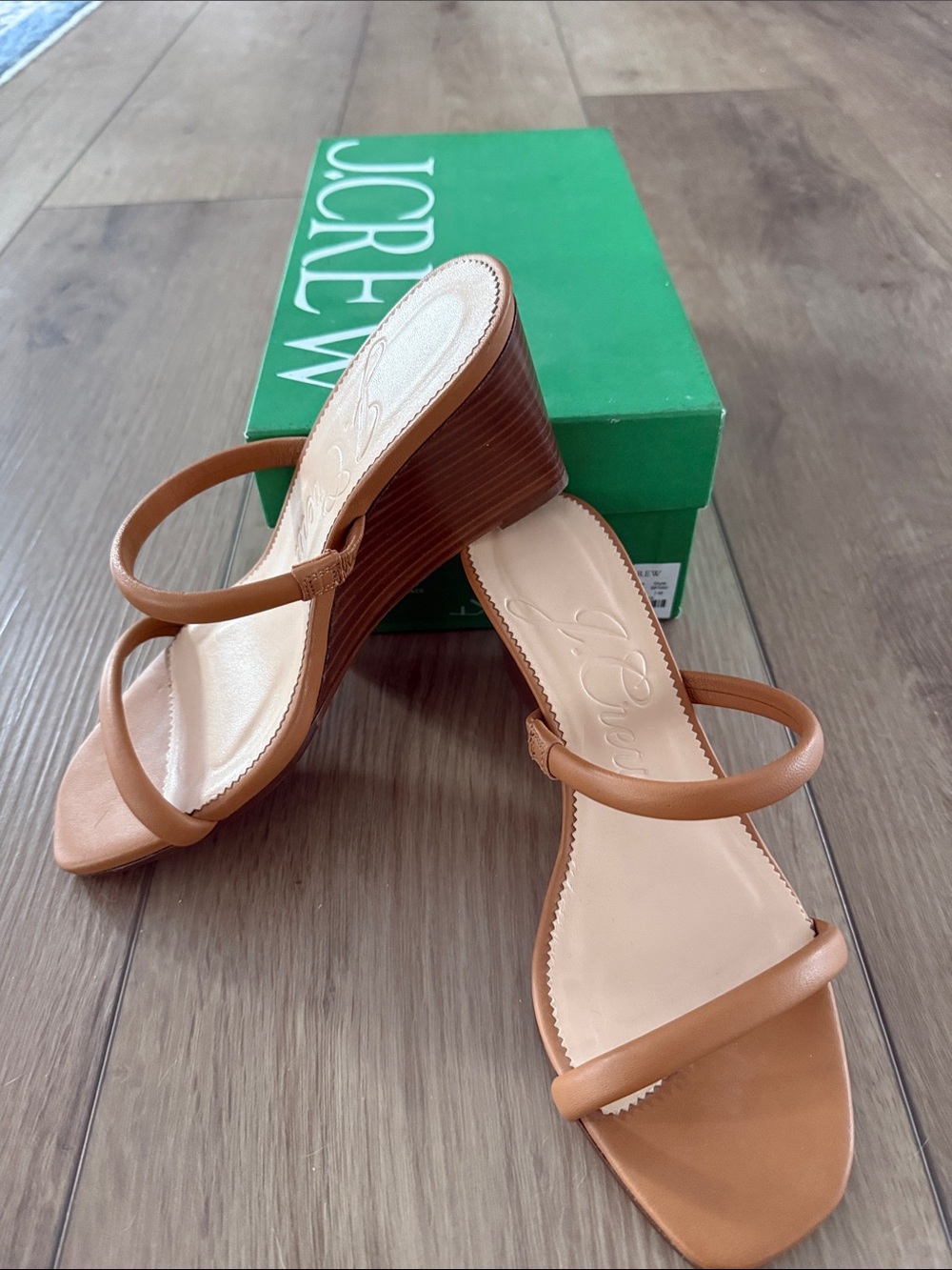 J. Crew Cognac Strappy Leather Wedge Sandals - Size 7